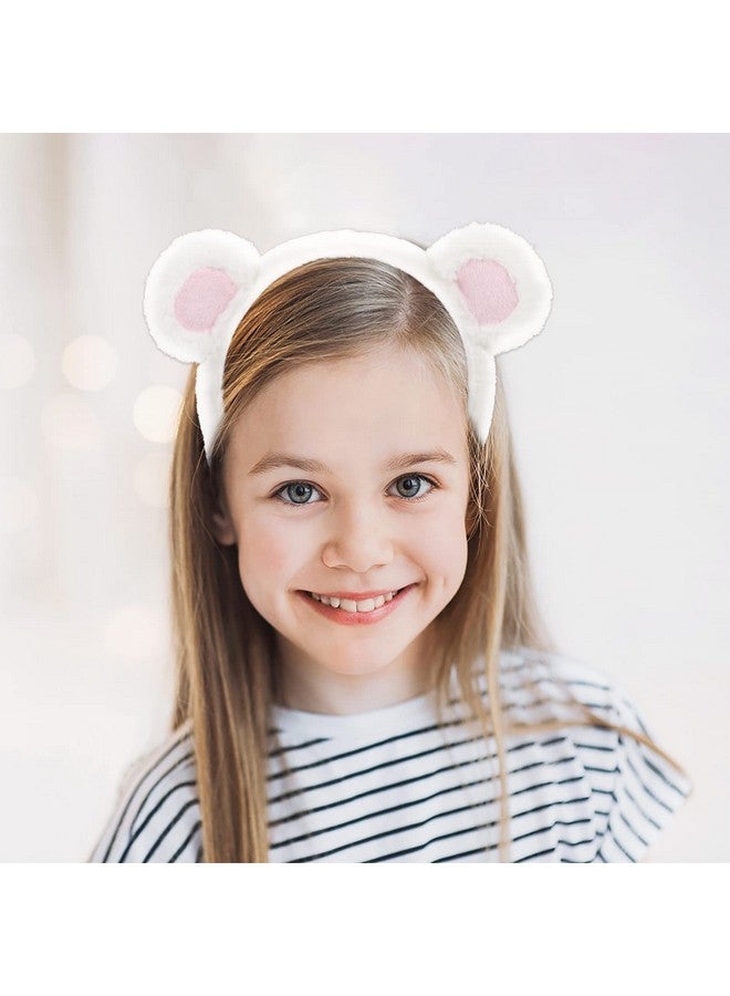 SOLUSTRE Olustre Bear Ears Headband Cloth Bear Face Wash Headband Adorable Head Wear For Women And Kids White - Image 4
