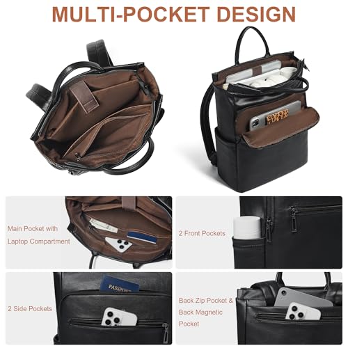 Mroede Leather Laptop Backpack for Women Travel Backpack Purse Fits 156 Inch Laptop Casual Daypack with Laptop Compartment for Men Teachers College Work Business Nurse Weekender Black - Image 3