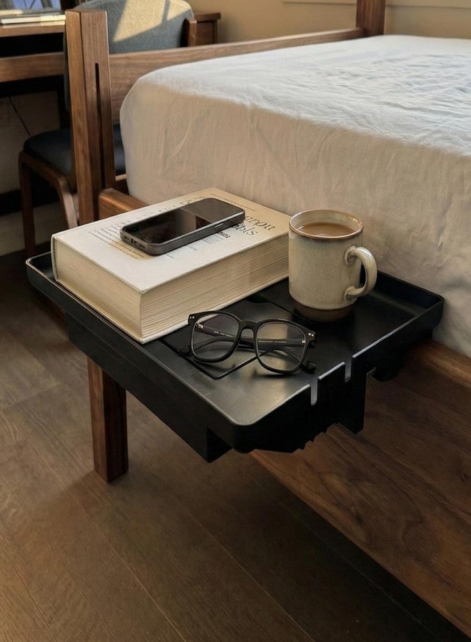 COOL-ANGLE Bedside Shelf for Bunk Bed & College Dorm, Clamp-on Bed Shelfie with Hidden Storage Box & Cable Management, Large Bedside Tray for Rails up to 2.9", Space Saving Floating Nightstand, Black - Image 1