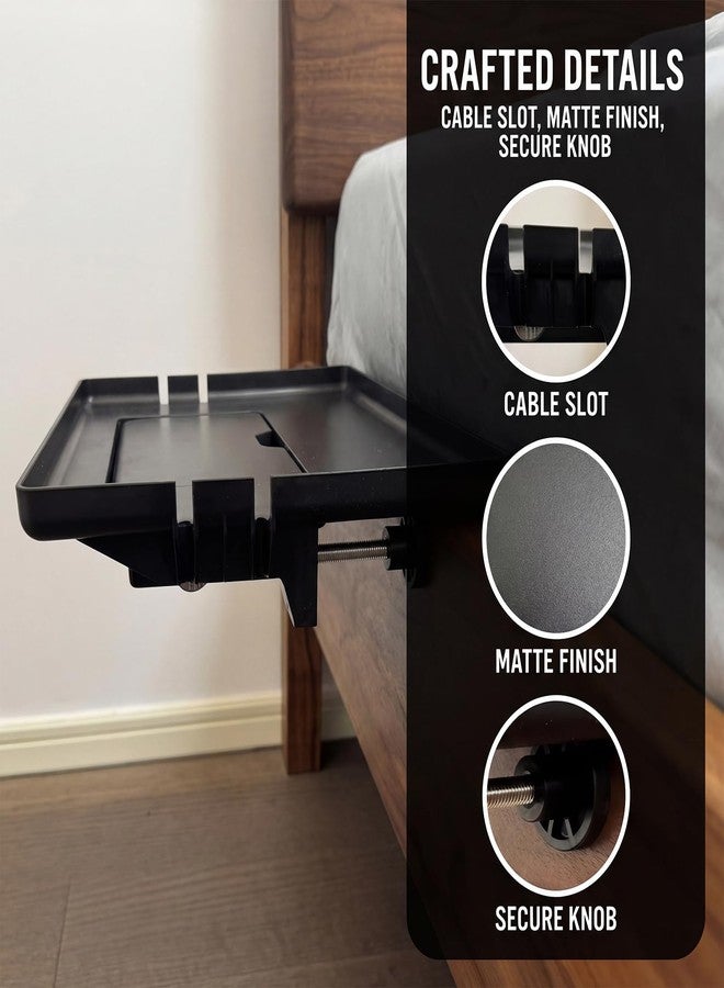 COOL-ANGLE Bedside Shelf for Bunk Bed & College Dorm, Clamp-on Bed Shelfie with Hidden Storage Box & Cable Management, Large Bedside Tray for Rails up to 2.9", Space Saving Floating Nightstand, Black - Image 5