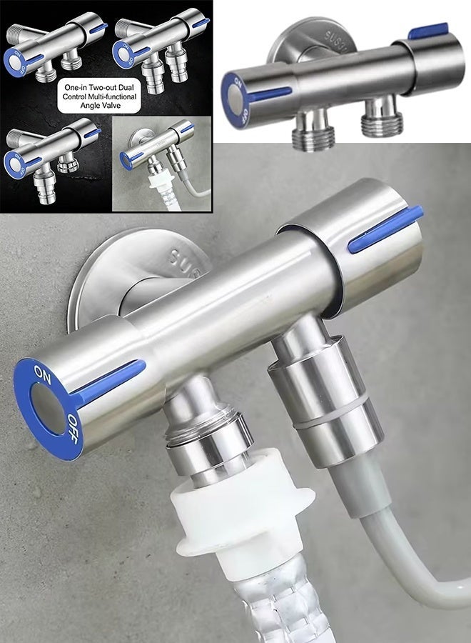 Bukela Diverter Valve, Adapter with Shut off Valve Stainless Steel Water Diverter Valve Dual-Connector Valve for Toilet Bathroom - Image 1