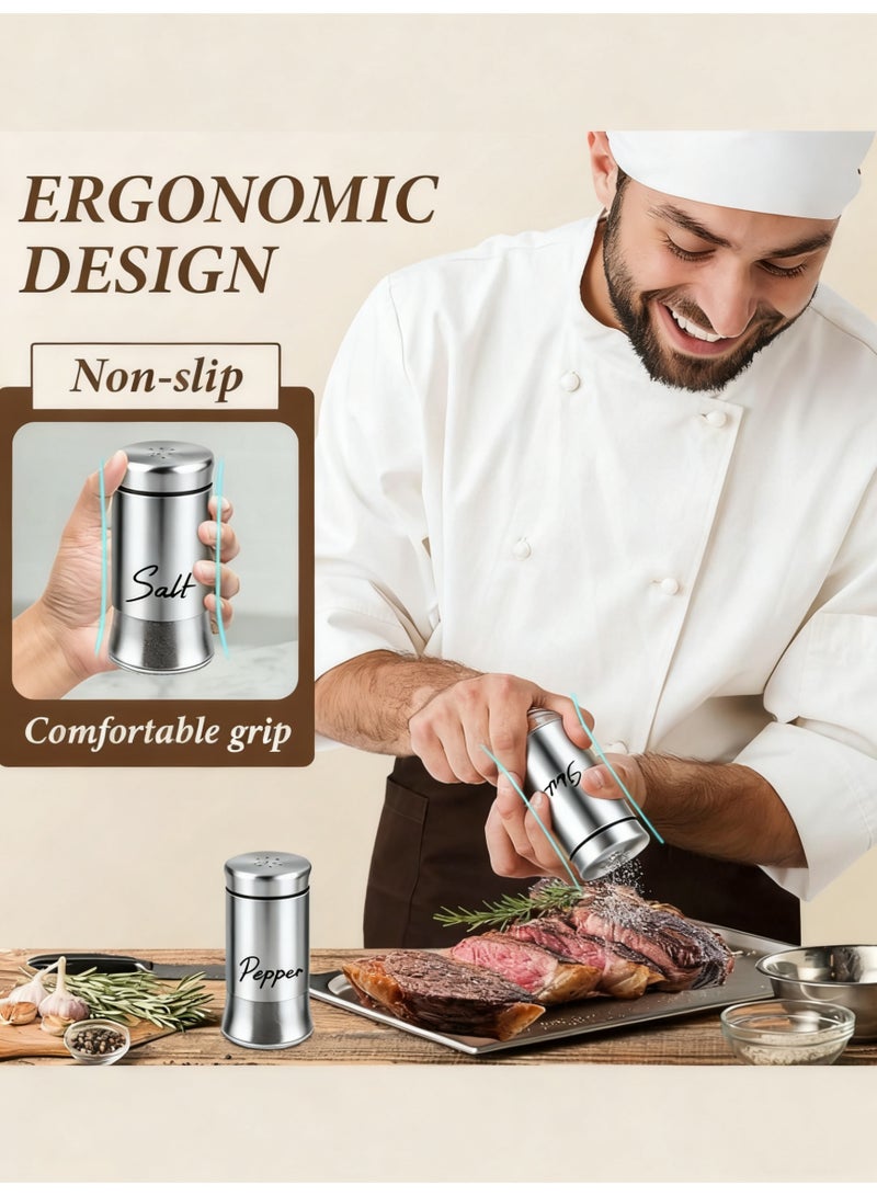 بي إس مجموعة مطحنة الملح والفلفل | مجموعة هزازات الملح والفلفل 150 مل هزازات الملح والفلفل الزجاجية مع أغطية من الفولاذ المقاوم للصدأ ملحقات هزازة التوابل القابلة لإعادة التعبئة للمطبخ | فضي - Image 3