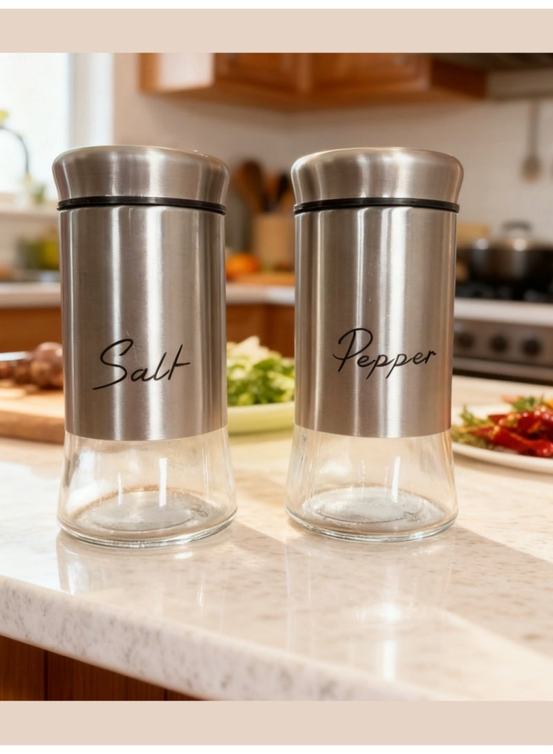 بي إس مجموعة مطحنة الملح والفلفل | مجموعة هزازات الملح والفلفل 150 مل هزازات الملح والفلفل الزجاجية مع أغطية من الفولاذ المقاوم للصدأ ملحقات هزازة التوابل القابلة لإعادة التعبئة للمطبخ | فضي - Image 5