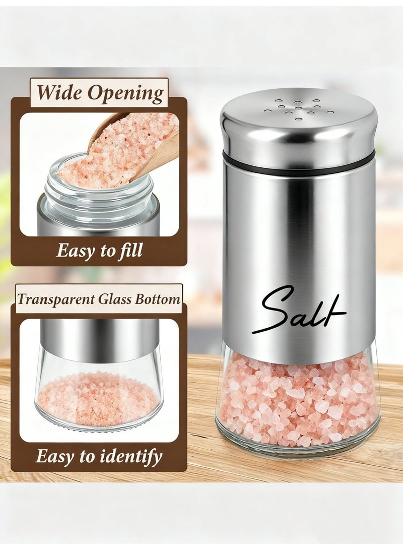 بي إس مجموعة مطحنة الملح والفلفل | مجموعة هزازات الملح والفلفل 150 مل هزازات الملح والفلفل الزجاجية مع أغطية من الفولاذ المقاوم للصدأ ملحقات هزازة التوابل القابلة لإعادة التعبئة للمطبخ | فضي - Image 4