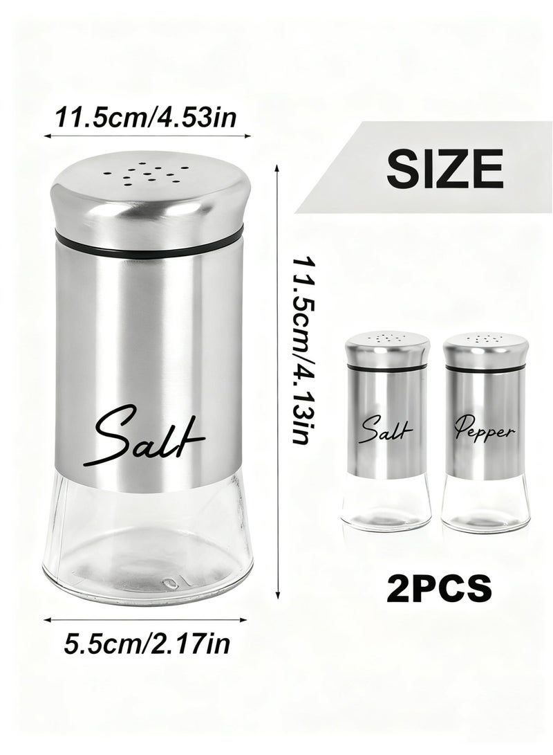 بي إس مجموعة مطحنة الملح والفلفل | مجموعة هزازات الملح والفلفل 150 مل هزازات الملح والفلفل الزجاجية مع أغطية من الفولاذ المقاوم للصدأ ملحقات هزازة التوابل القابلة لإعادة التعبئة للمطبخ | فضي - Image 2