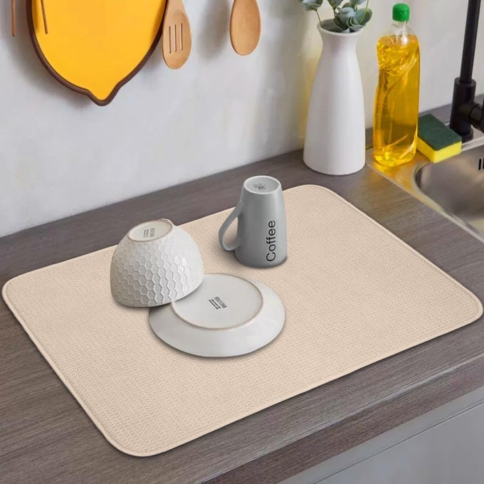 XXL DISH MAT 24 X 17 LARGEST MAT MICROFIBER DISH DRYING MAT SUPER ABSORBENT IVORY