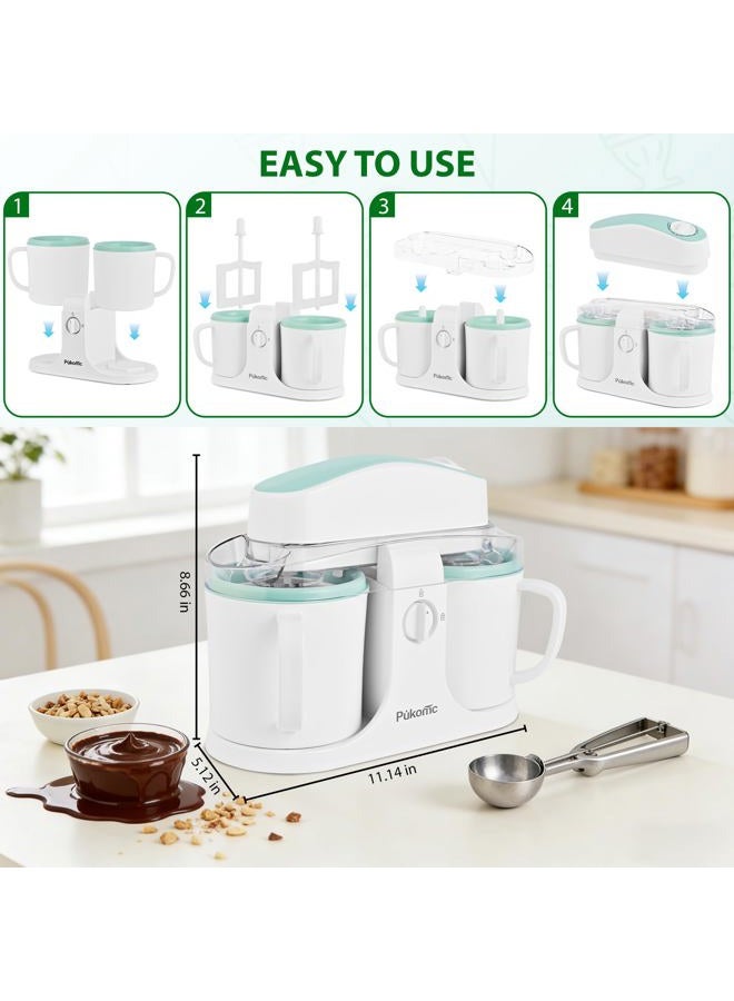 Pukomc Ice Cream Maker Machine for Home Use, with Two Ice Cream Bowls,Simple Operation and Easy to Clean,White Green - Image 4