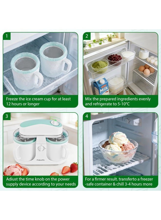 Pukomc Ice Cream Maker Machine for Home Use, with Two Ice Cream Bowls,Simple Operation and Easy to Clean,White Green - Image 3
