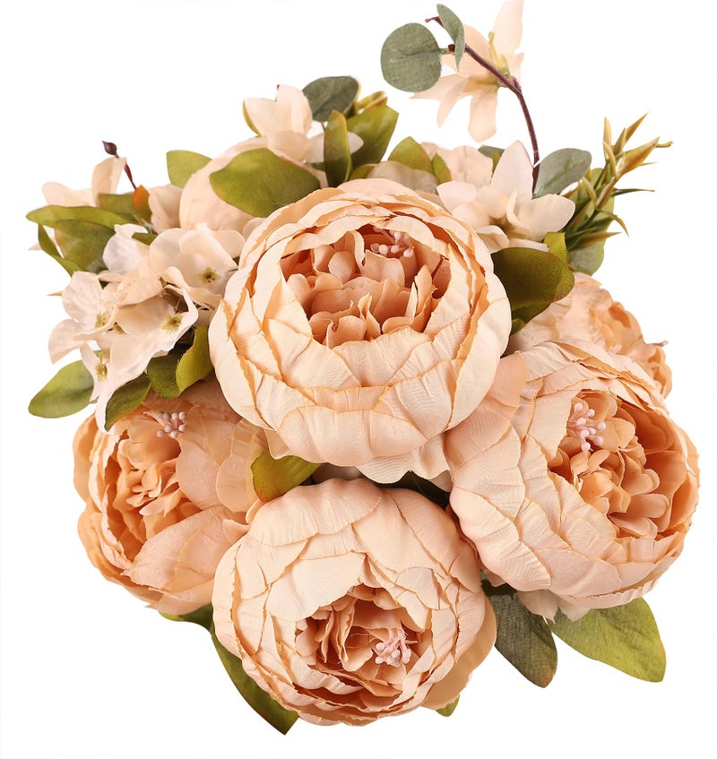 Duovlo Artificial Peony Silk Flowers Fake Flowers Vintage Wedding Home DecorationPack of 1 Light Champagne