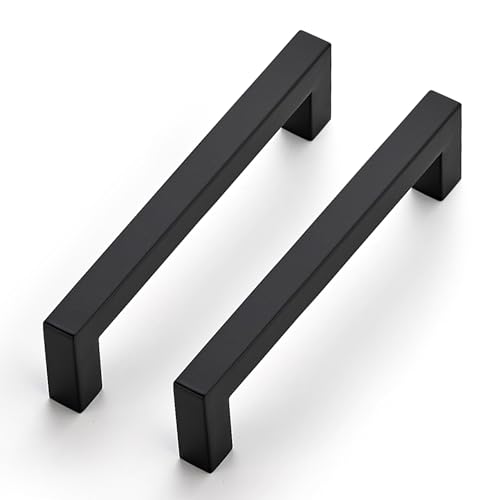 JOY DECOR 6 Pack Cabinet Handles Black Cabinet Pulls 5 Inch Kitchen Closet Handles Square Drawer Pulls Stainless Steel Drawer Hardware 128mm Hole Centers - Image 1
