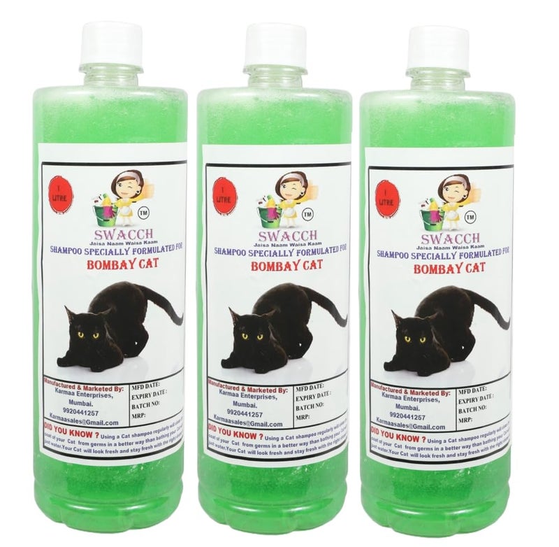 Swacch Bombay Cat Shampoo -1 Litre (Pack of 3) (Neem Alovera) + Bath Brush with Adjustable Straps Combo Pack - Image 2