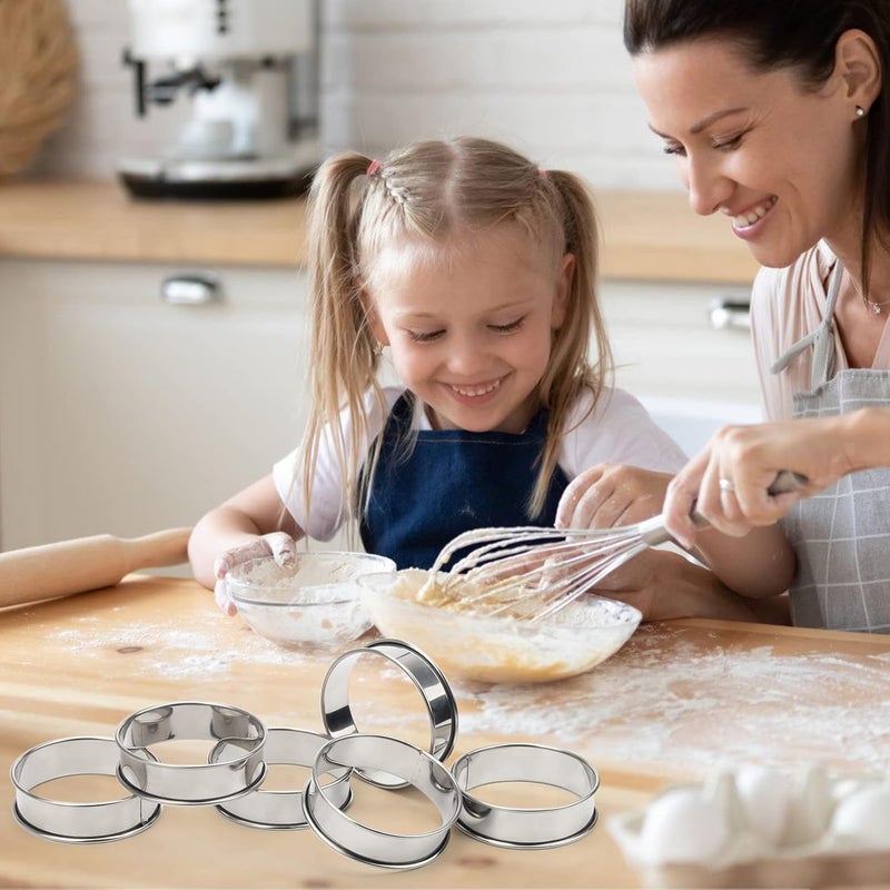 Catcan 6 Pieces English Muffin Rings, 3.15 Inch Stainless Steel Crumpet Ring Double Rolled Tart Nonstick Metal Round Molds with Silicone Oil Brush - Image 5