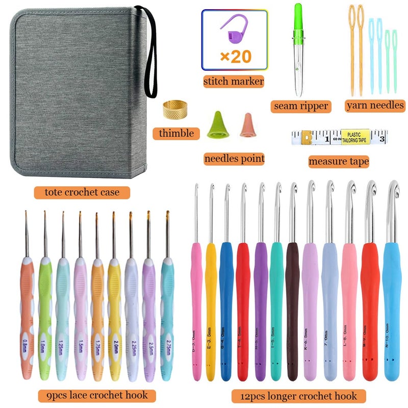 Mdoker 21 Sizes Crochet Hooks Set,Ergonomic Crochet Hook with Case for Arthritic Hands,Complete Crochet Set for Beginners & Lovers(0.8mm-10mm) - Image 5