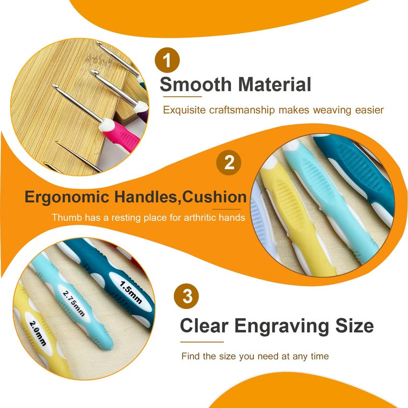 Mdoker 21 Sizes Crochet Hooks Set,Ergonomic Crochet Hook with Case for Arthritic Hands,Complete Crochet Set for Beginners & Lovers(0.8mm-10mm) - Image 4