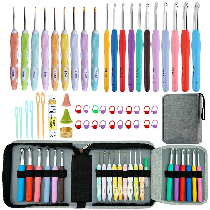 Mdoker 21 Sizes Crochet Hooks Set,Ergonomic Crochet Hook with Case for Arthritic Hands,Complete Crochet Set for Beginners & Lovers(0.8mm-10mm) - Image 1