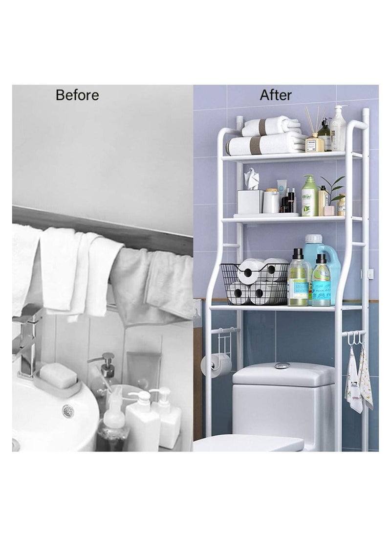 BLOOMING TIME 3 Shelf Towel Storage Rack Organizer Over The Toilet Bathroom Space Saver White  - Image 3