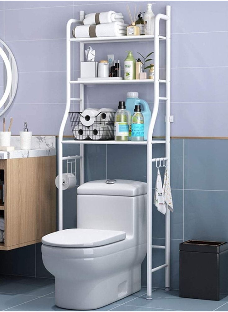 BLOOMING TIME 3 Shelf Towel Storage Rack Organizer Over The Toilet Bathroom Space Saver White  - Image 1
