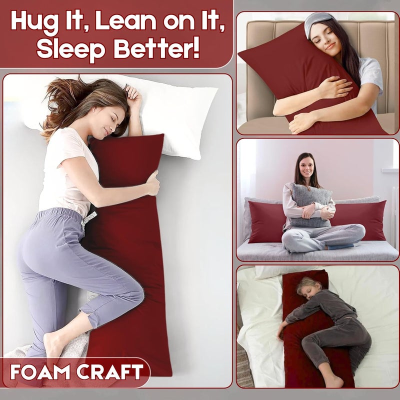 FOAM CRAFT وسادة طويلة للجسم بالكامل من فوم كرافت® مع غطاء قطن - بورغندي، 50 × 120 سم - Image 4