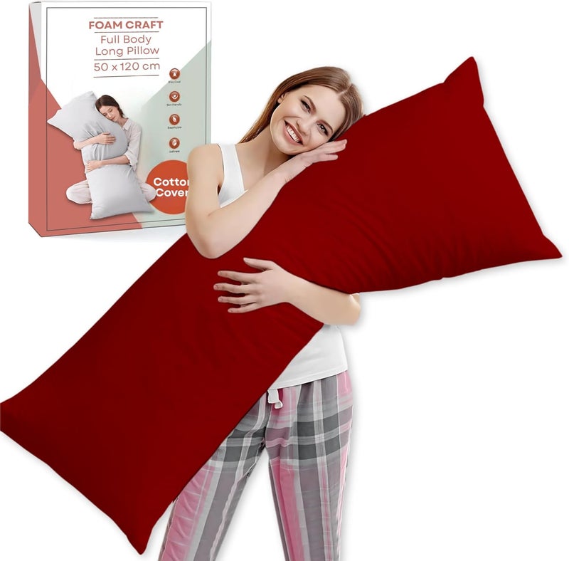 FOAM CRAFT وسادة طويلة للجسم بالكامل من فوم كرافت® مع غطاء قطن - بورغندي، 50 × 120 سم - Image 1