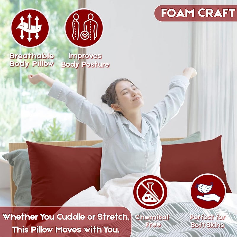 FOAM CRAFT وسادة طويلة للجسم بالكامل من فوم كرافت® مع غطاء قطن - بورغندي، 50 × 120 سم - Image 5