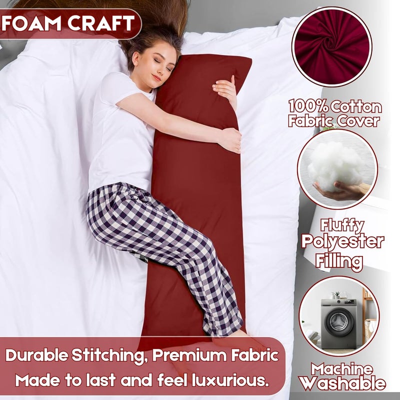 FOAM CRAFT وسادة طويلة للجسم بالكامل من فوم كرافت® مع غطاء قطن - بورغندي، 50 × 120 سم - Image 3