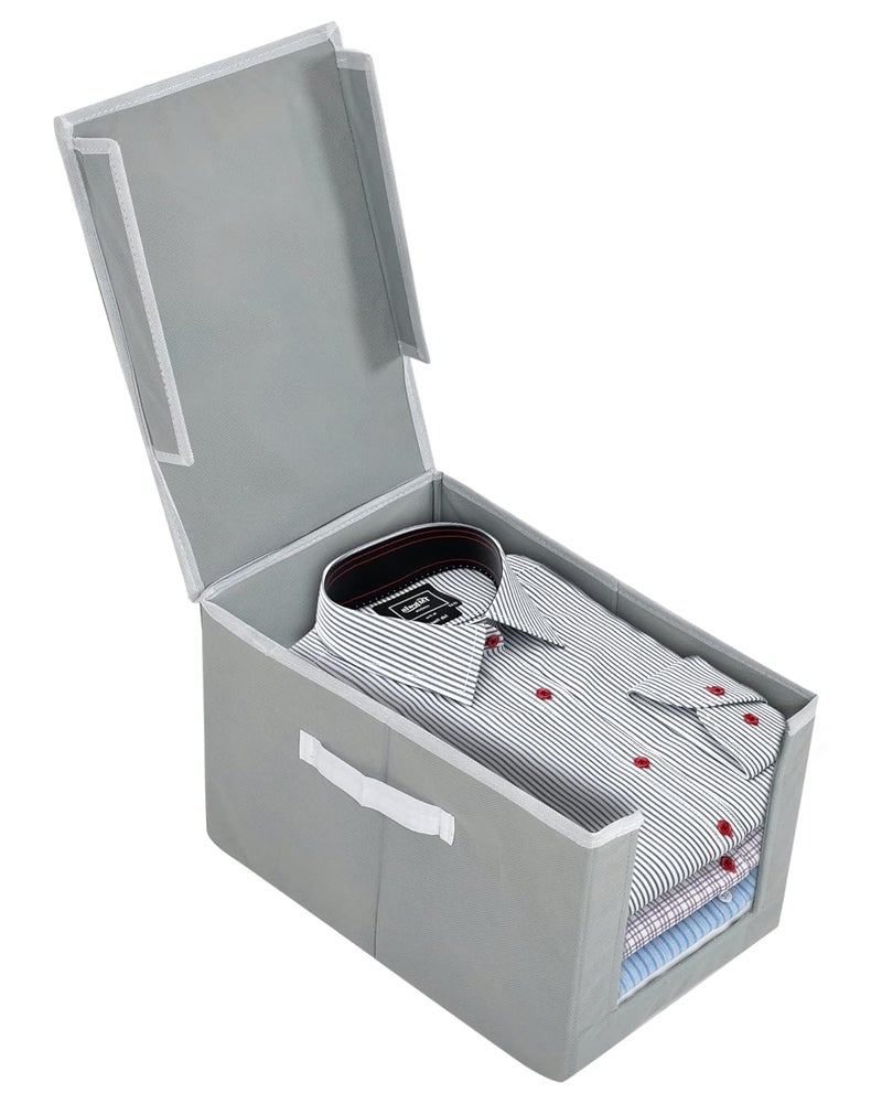 Kuber Industries Heart Home NonWoven Cloth Stacker Wardrobe OrganizerBin With Carrying Handle Lid GreyHS43HEARTH26880  - Image 3