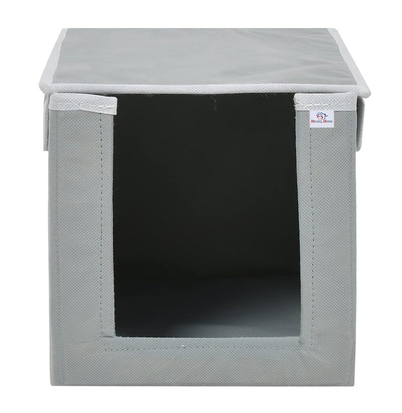 Kuber Industries Heart Home NonWoven Cloth Stacker Wardrobe OrganizerBin With Carrying Handle Lid GreyHS43HEARTH26880  - Image 4