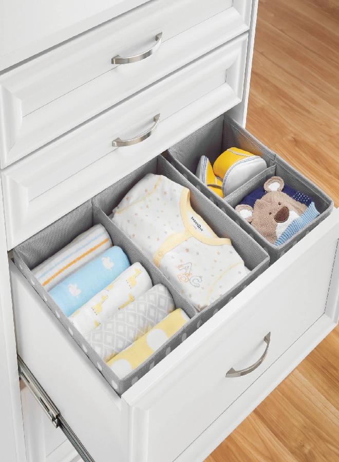 mDesign mDesign Fabric Drawer Organizer Bins, Kids/Baby Nursery Dresser, Closet, Shelf, Playroom Organization, Hold Clothes, Toys, Diapers, Bibs, Blankets, Set of 2, 4 Pack, Gray/White Polka Dot - Image 3