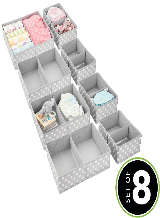 mDesign mDesign Fabric Drawer Organizer Bins, Kids/Baby Nursery Dresser, Closet, Shelf, Playroom Organization, Hold Clothes, Toys, Diapers, Bibs, Blankets, Set of 2, 4 Pack, Gray/White Polka Dot - Image 2