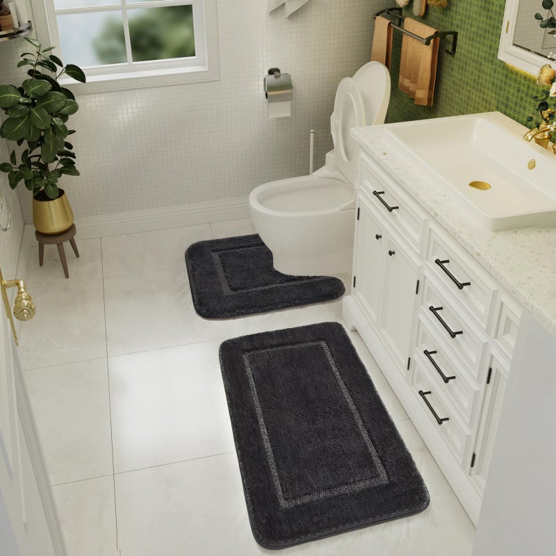 LOCHAS Bathroom Rug Set Dark Grey  Soft Bath Rug Set 2 Piece Set  Toilet Mat U-Shaped 20x20 and 34x20 Bathroom Rugs  Quickly Dry Mats for Bathroom  Tub  Washable  Super Absorbent Floor Mat - Image 4