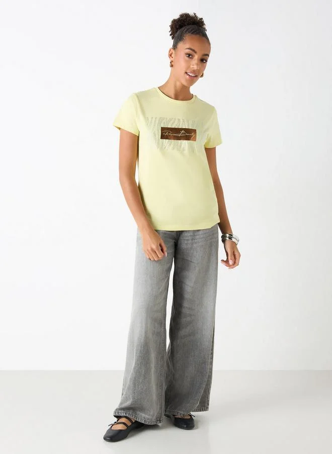 سبلاش فيڤ تيشيرت بياقة دائرية مزين بأكمام قصيرة