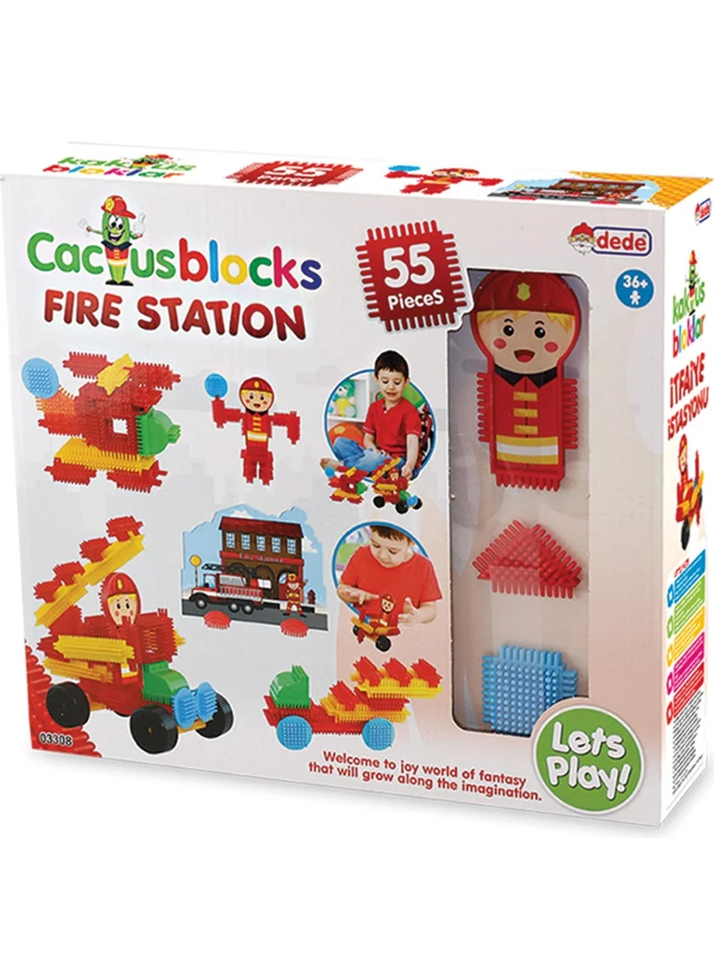 ديدي Grandpa Cactus Blocks 55 Pieces Fire Station Educational Tutorial Intelligence Enhancer Toy