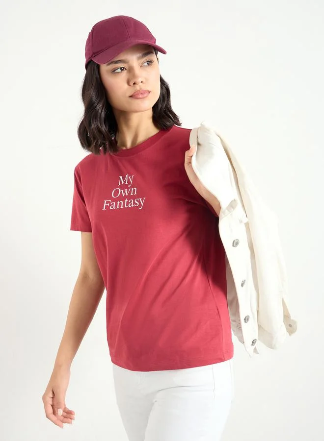 Styli Styli Women Red Slogan Print T-Shirt