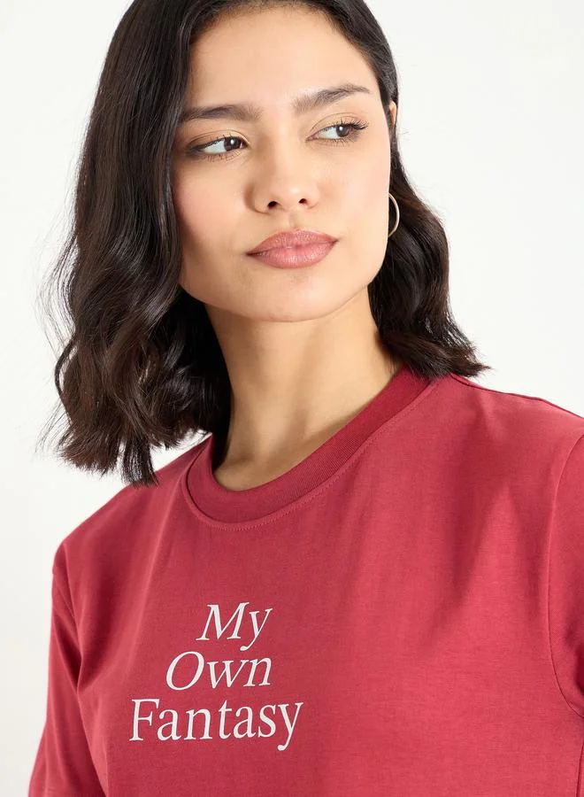 Styli Styli Women Red Slogan Print T-Shirt