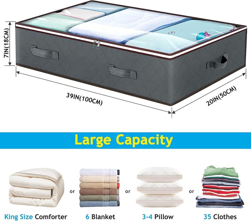 Budding Joy 90L Under Bed Storage Containers, Underbed Toy Organizers and Clothing Storage Bags, Closet Storage Bins with Clear Lids for Bed Sheets Blanket Clothes Comforter Bedding Bedroom Dorm, 2 Pack - Image 2