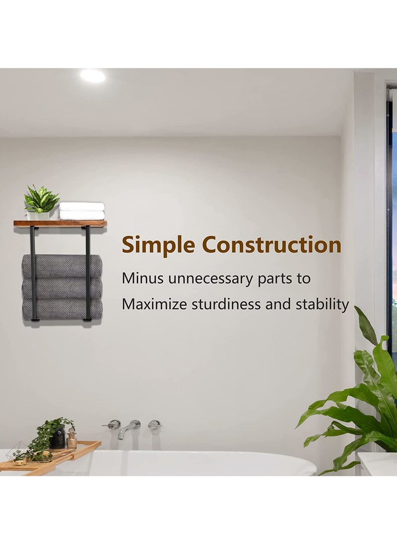 Generic Towel Rack for Bathroom Wall Mounted, Hanging Towel Storage with Wooden Shelf, Wall Towel Holder, Rust-Proof Metal, Black Minimalist Storage Organizer for Large Towels, Hand Towels, Small Towels, Spa, Salon, RV & Kitchen Organizer  - Image 3