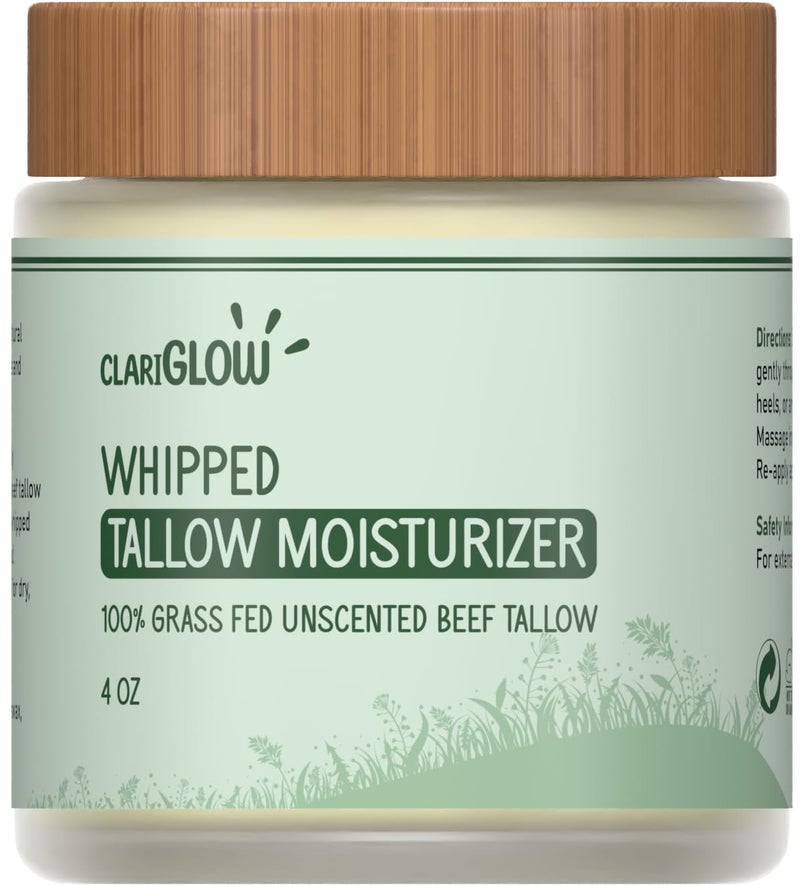 Clariglow Whipped Beef Tallow Skin Moisturizer - Unscented Grass Fed Organic Beef Tallow Face Cream - Honey Balm & Jojoba Oil - 4 oz - Image 1