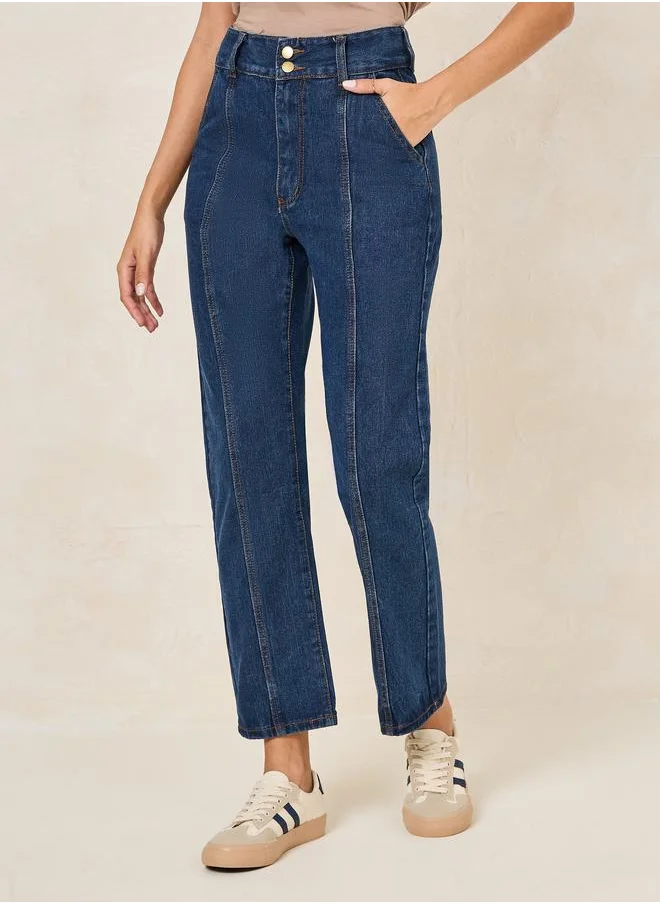 Styli Tapered Fit Crop Jeans with Button-Fly