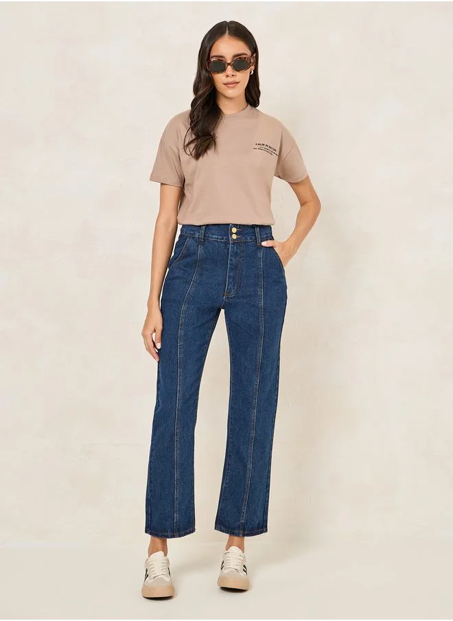 Styli Tapered Fit Crop Jeans with Button-Fly