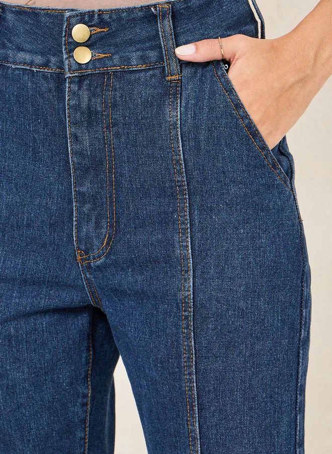 ستايلي Tapered Fit Crop Jeans with Button-Fly