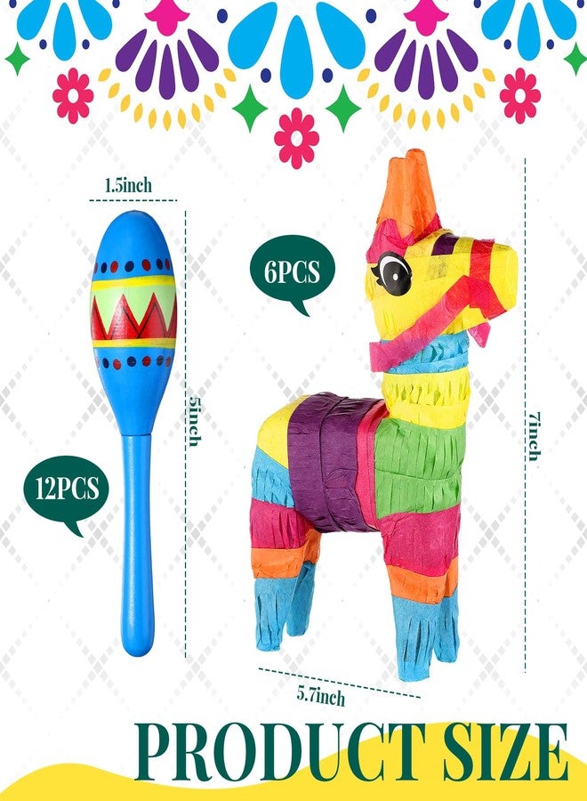 Hungdao 18 Pcs Mexican Fiesta Decor Include 12 Wooden Maracas Bulk 6Mini Donkey Piñatas Mexican Theme Decorations for Maracas Party Favors Adults Cinco De Mayo Party Props - Image 3