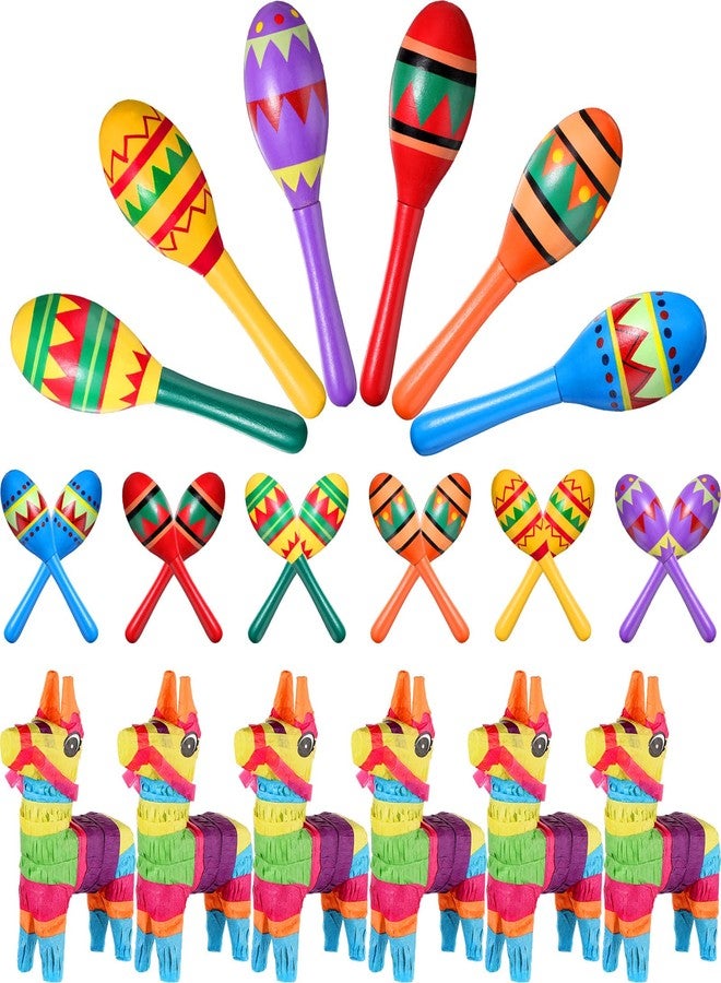 Hungdao 18 Pcs Mexican Fiesta Decor Include 12 Wooden Maracas Bulk 6Mini Donkey Piñatas Mexican Theme Decorations for Maracas Party Favors Adults Cinco De Mayo Party Props - Image 2