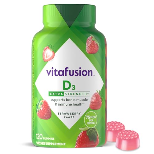 vitafusion Extra Strength Vitamin D3 Gummy Strawberry Flavored Bone and Immune System Support 1 120 Count