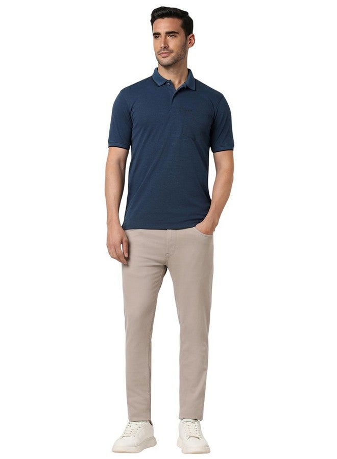 Peter England Peter England Men's Premium Branded Regular Fit Half Sleeve Polo T-Shirt with Pocket | Cotton Rich | Birds Eye Interlock Weave Navy - Image 4