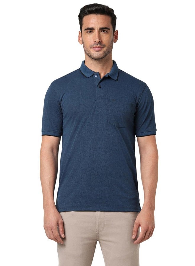 Peter England Peter England Men's Premium Branded Regular Fit Half Sleeve Polo T-Shirt with Pocket | Cotton Rich | Birds Eye Interlock Weave Navy - Image 1