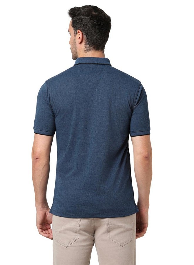 Peter England Peter England Men's Premium Branded Regular Fit Half Sleeve Polo T-Shirt with Pocket | Cotton Rich | Birds Eye Interlock Weave Navy - Image 2