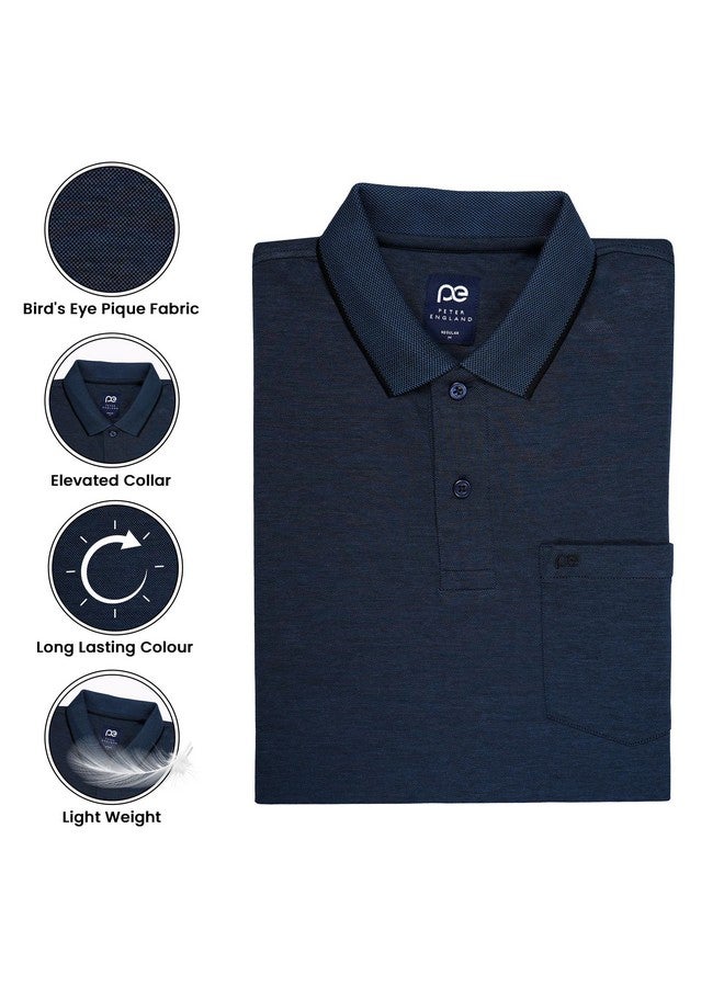 Peter England Peter England Men's Premium Branded Regular Fit Half Sleeve Polo T-Shirt with Pocket | Cotton Rich | Birds Eye Interlock Weave Navy - Image 3