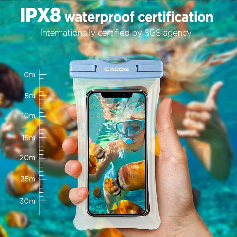 CACOE [Floatable] Floating Universal Waterproof Phone case 2 Pcs-Up to 7.0",Waterproof Phone Pouch with Adjustable Neck Lanyard,IPX8 Cellphone Dry Bags for Beach Pool Swimmingï¼ˆWhite+Blueï¼‰ - Image 4
