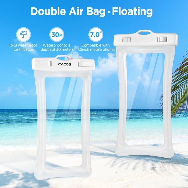CACOE [Floatable] Floating Universal Waterproof Phone case 2 Pcs-Up to 7.0",Waterproof Phone Pouch with Adjustable Neck Lanyard,IPX8 Cellphone Dry Bags for Beach Pool Swimmingï¼ˆWhite+Blueï¼‰ - Image 3