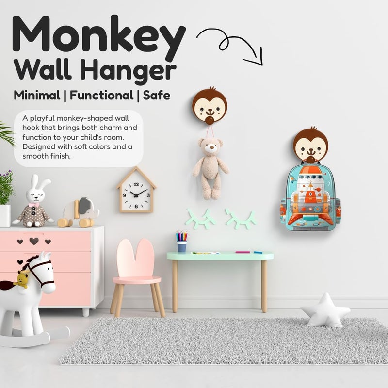 FLY FROG Wooden Decorative Fun Wall Hooks for Kids Room Décor | Decorate Nursery & Playroom Wall Mounted Hooks | Thoughtful Return Gift and Birthday Gifting Option (Monkey_Brown) - Image 2